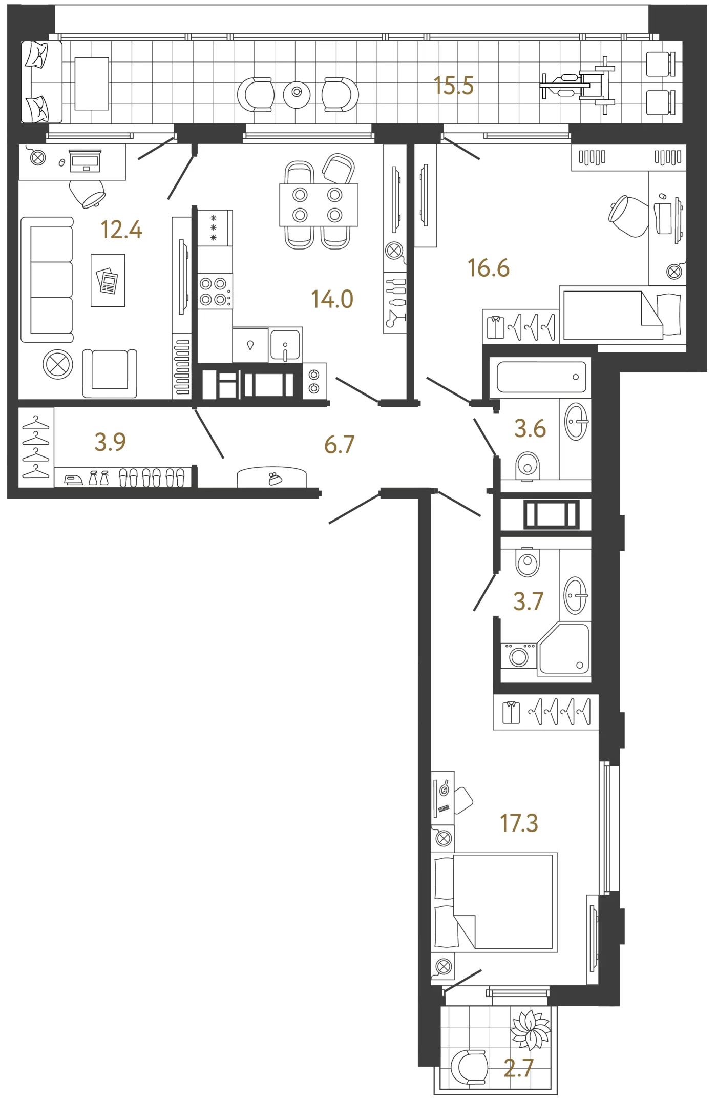 Планировка 3-комнатная 78,2 м² в ЖК «Гений» — ЖК «Гений»